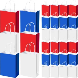 Fuyoooo 48 Pieces Memorial Day Paper Gift Bags Bulk with Handle Party Favors Candy Independence Day Treat Bags Juneteenth Supplies Decoration(Patriotic Color)