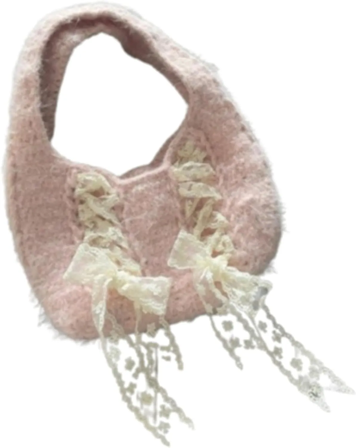 Fuzzy Tote Bag Fluffy Shoulder Bags Cute Lace Handmade Purse Y2K Butterfly Shoujo Totebags