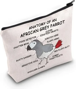 G2TUP Anatomy African Grey Parrot Makeup Bag - Mom & Owner Gift (White)