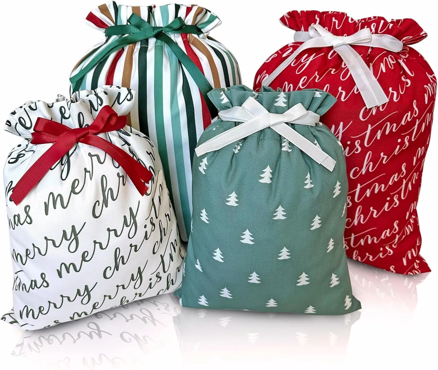 Gather & Knot Drawstring Christmas Gift Bags | 20" Large 16" Medium | Modern Farmhouse | Premium Canvas | Reusable Fabric Wrap for Holidays | Mix & Match Set