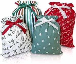Gather & Knot Drawstring Christmas Gift Bags | 20" Large 16" Medium | Modern Farmhouse | Premium Canvas | Reusable Fabric Wrap for Holidays | Mix & Match Set