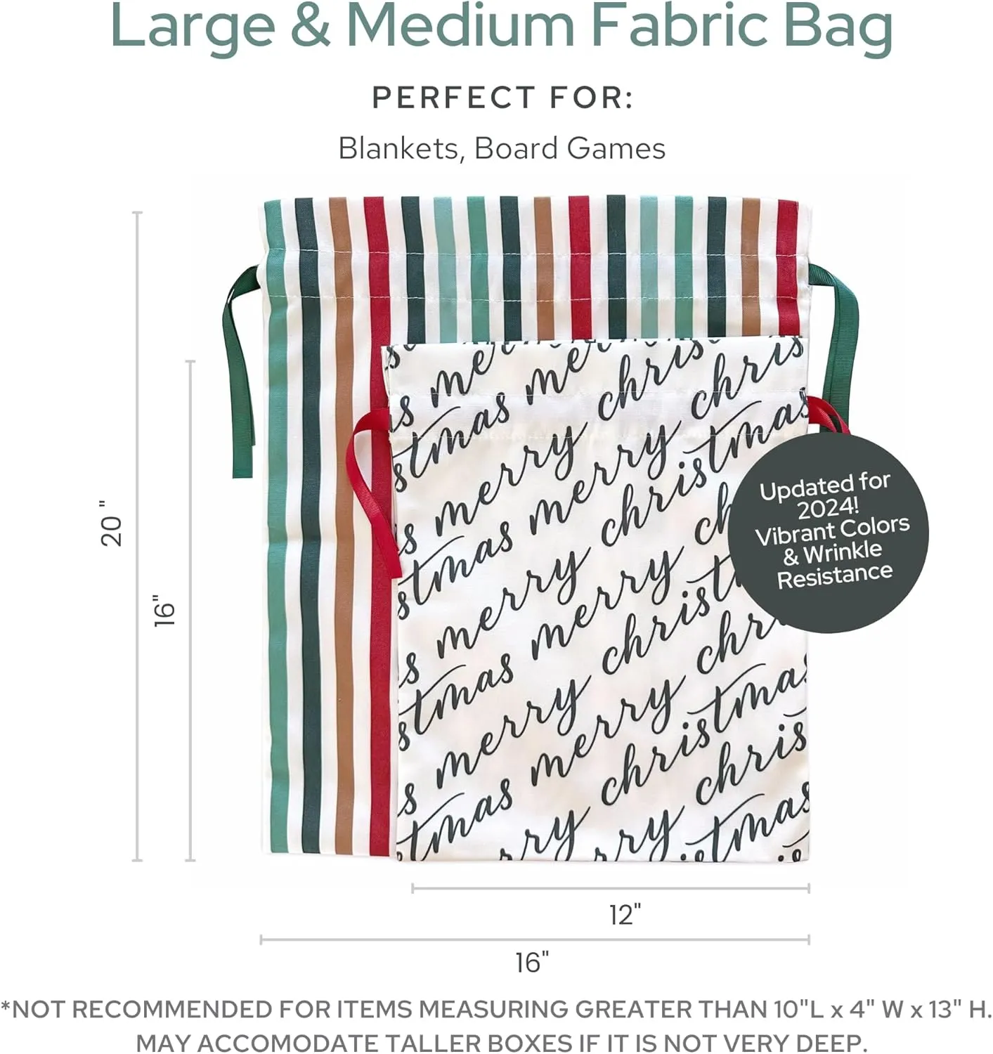 Gather & Knot Drawstring Christmas Gift Bags | 20" Large 16" Medium | Modern Farmhouse | Premium Canvas | Reusable Fabric Wrap for Holidays | Mix & Match Set