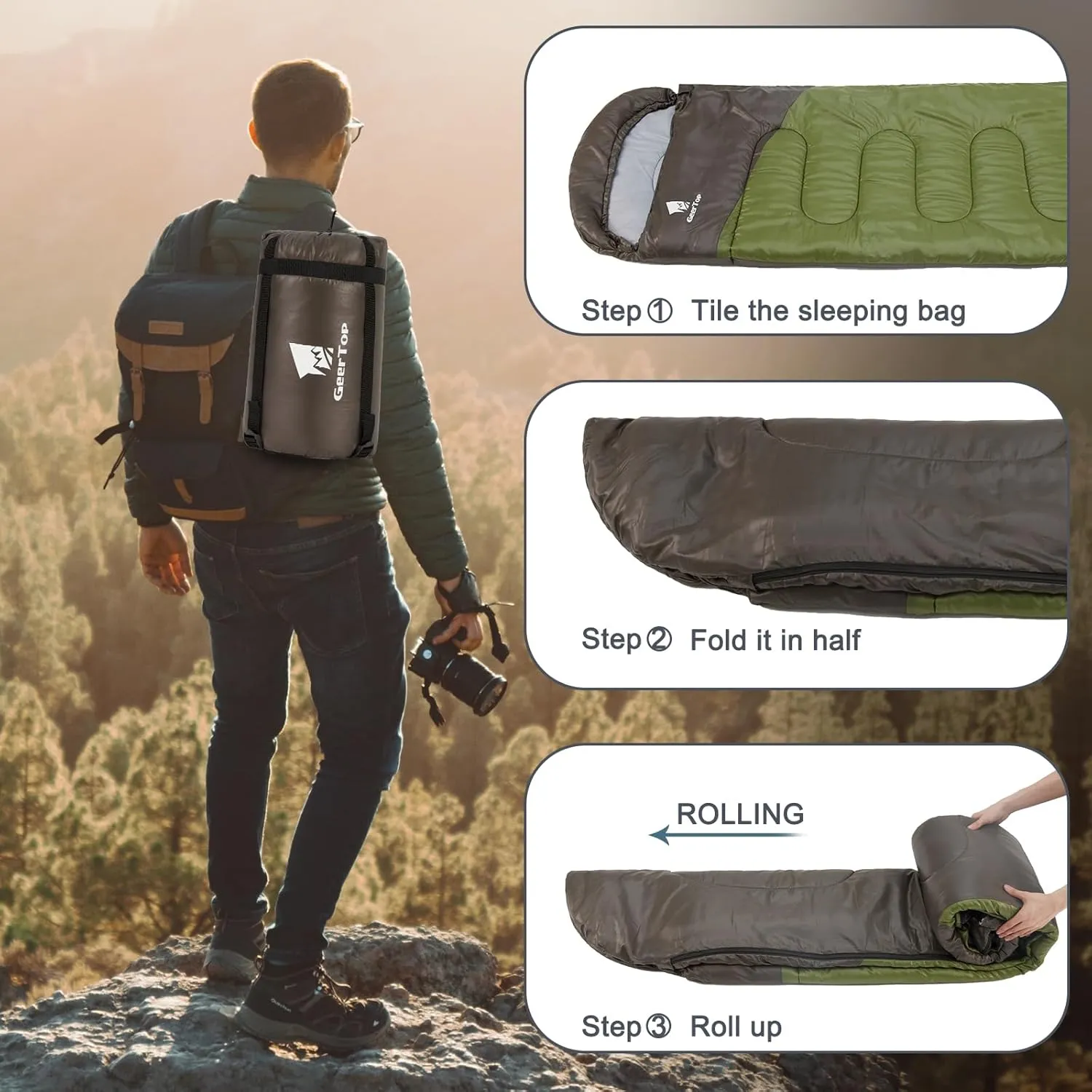 GEERTOP Backpacking Sleeping Bag for Camping, Lightweight Sleeping Bags for Adults Kids Summer Warm Cold Weather Hiking Travel