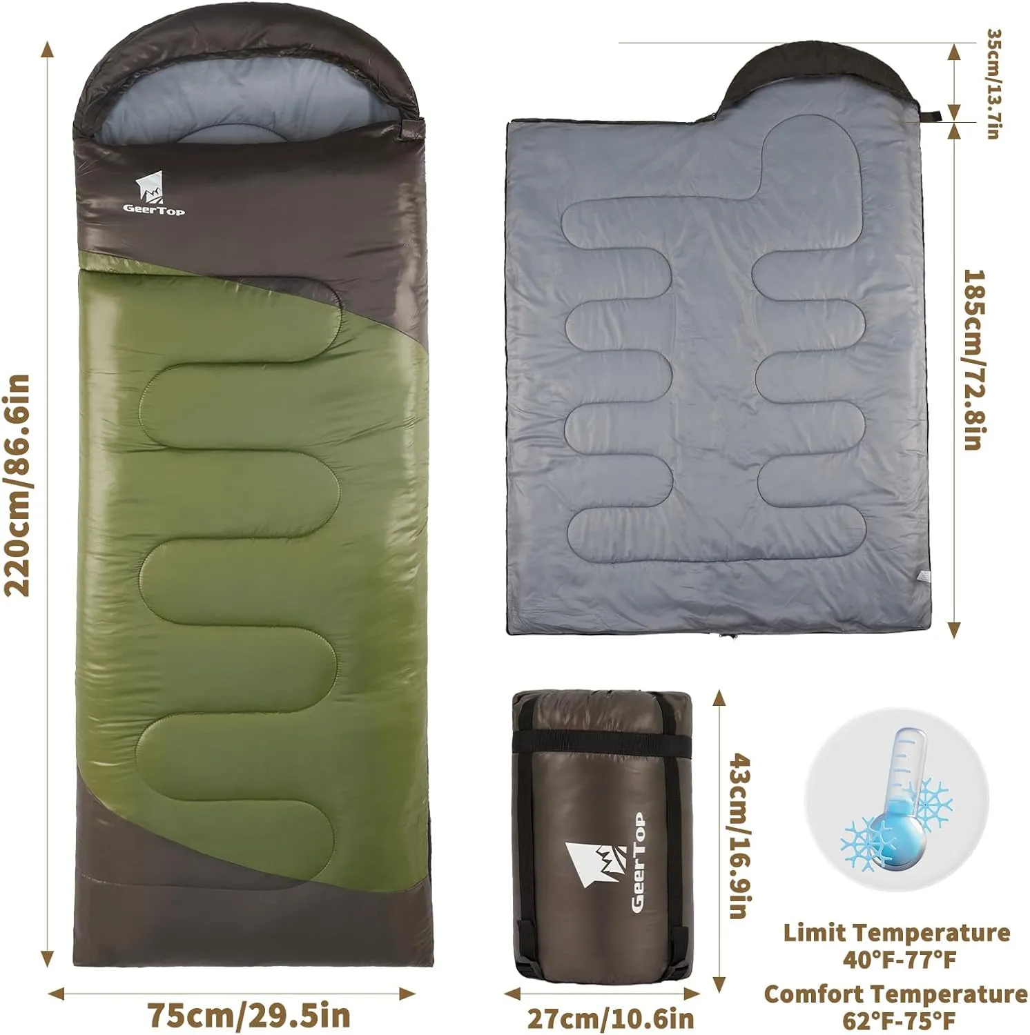 GEERTOP Backpacking Sleeping Bag for Camping, Lightweight Sleeping Bags for Adults Kids Summer Warm Cold Weather Hiking Travel