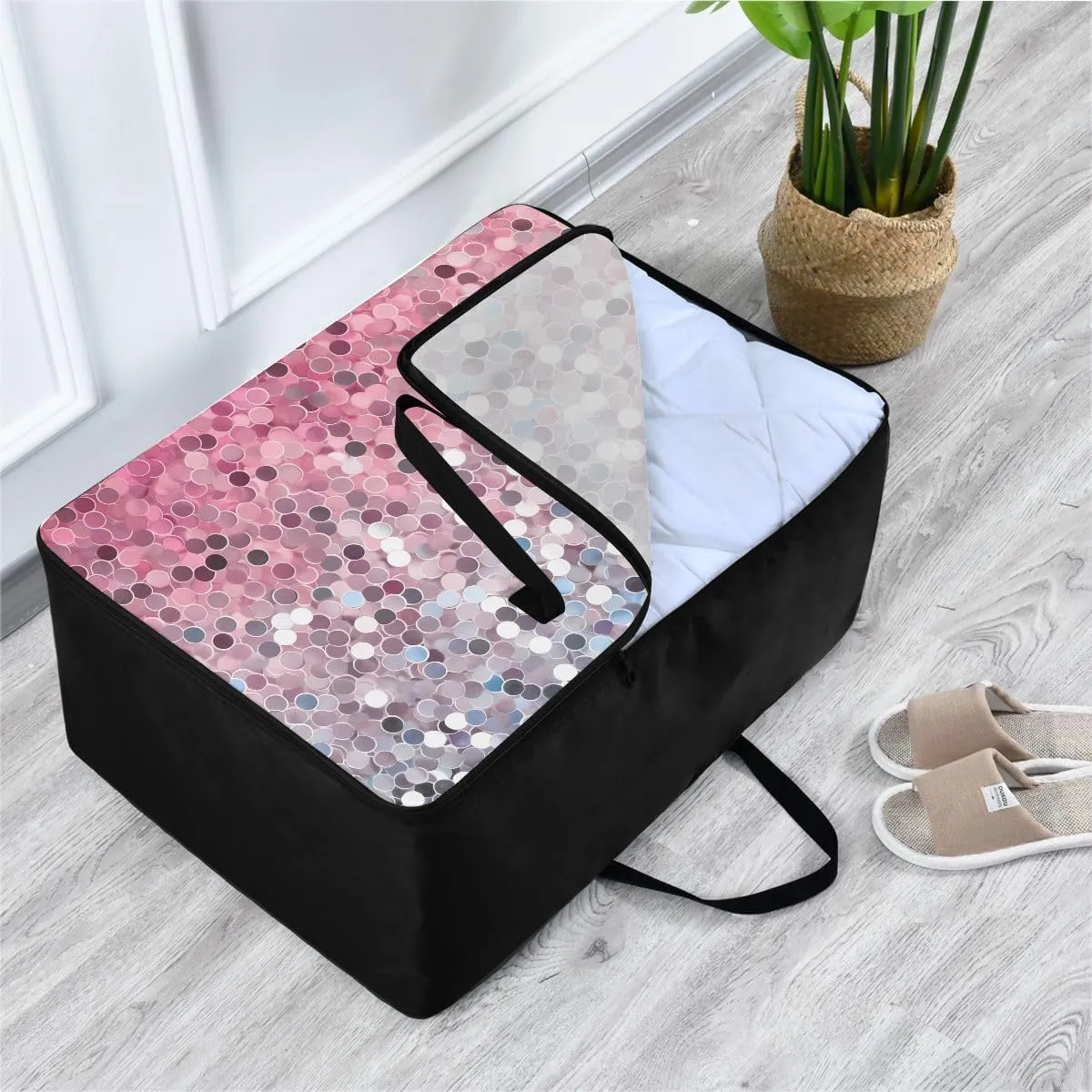 Glitter Pink Purple Gold Silver Storage Bag Extra Large Moving Bags with Strong Zippers and Carrying Handles, Zippered Storage Bag for Moving