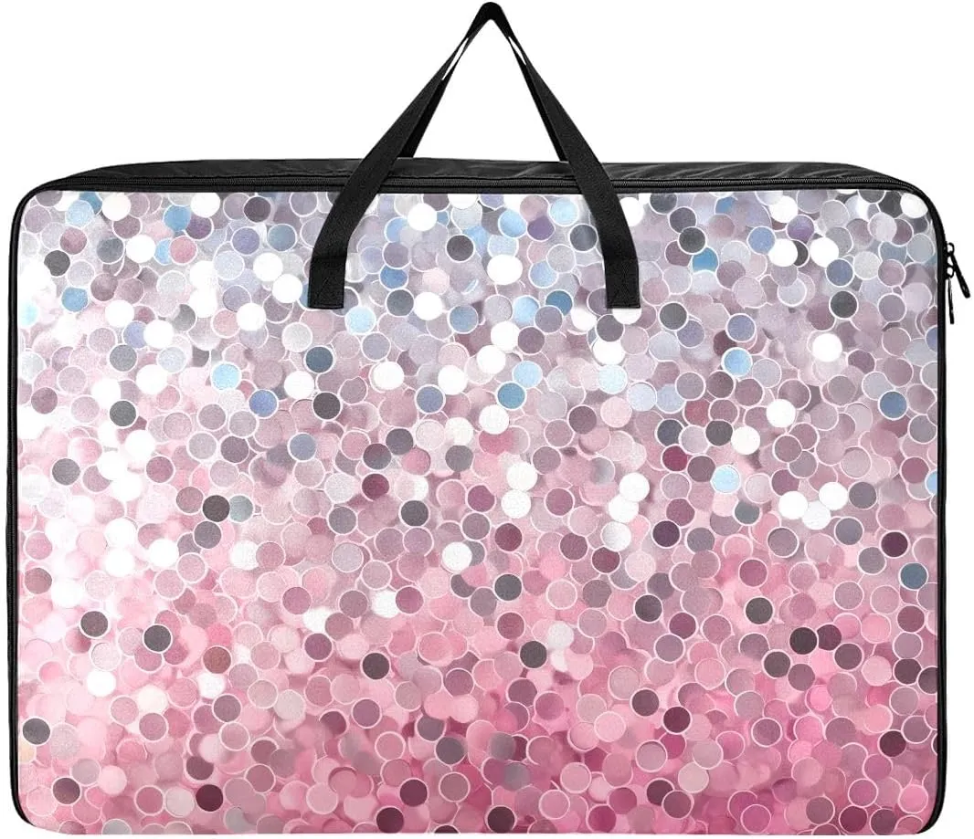 Glitter Pink Purple Gold Silver Storage Bag Extra Large Moving Bags with Strong Zippers and Carrying Handles, Zippered Storage Bag for Moving