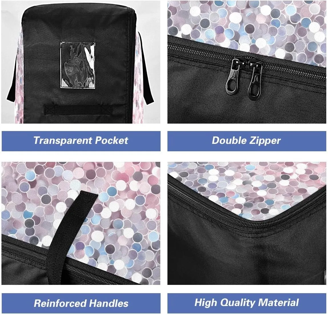 Glitter Pink Purple Gold Silver Storage Bag Extra Large Moving Bags with Strong Zippers and Carrying Handles, Zippered Storage Bag for Moving