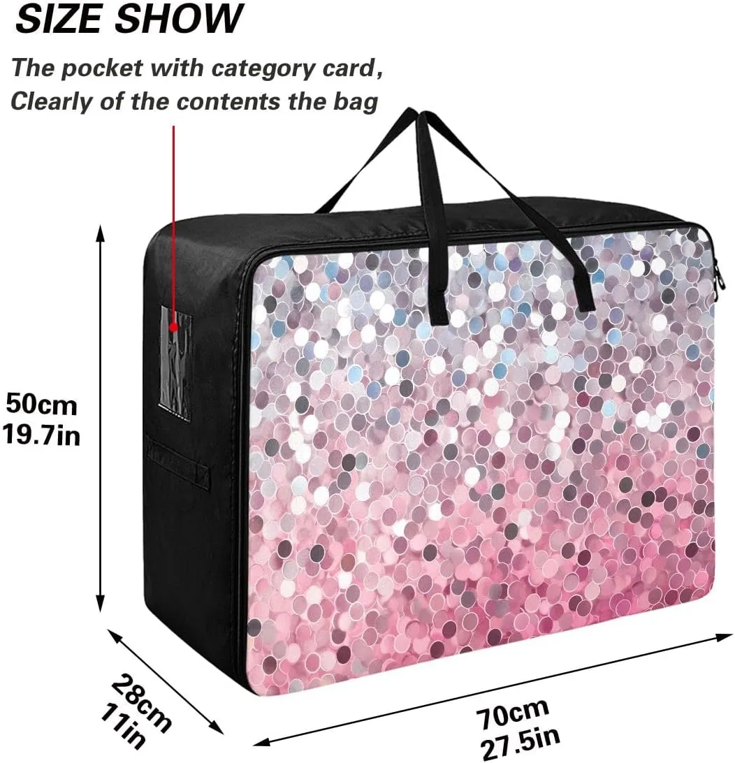 Glitter Pink Purple Gold Silver Storage Bag Extra Large Moving Bags with Strong Zippers and Carrying Handles, Zippered Storage Bag for Moving