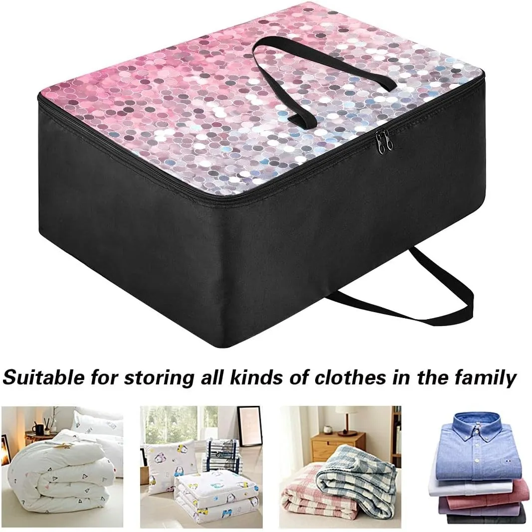 Glitter Pink Purple Gold Silver Storage Bag Extra Large Moving Bags with Strong Zippers and Carrying Handles, Zippered Storage Bag for Moving