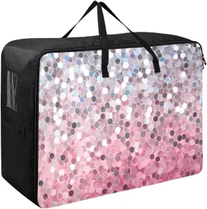 Glitter Pink Purple Gold Silver Storage Bag Extra Large Moving Bags with Strong Zippers and Carrying Handles, Zippered Storage Bag for Moving
