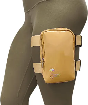 Glossy Thigh Bag | Carnival Leg Harness for Women | Outdoor Waist Pouch | J'ouvert Travel Leg Pack with Adjustable Colored Straps | Light Brown