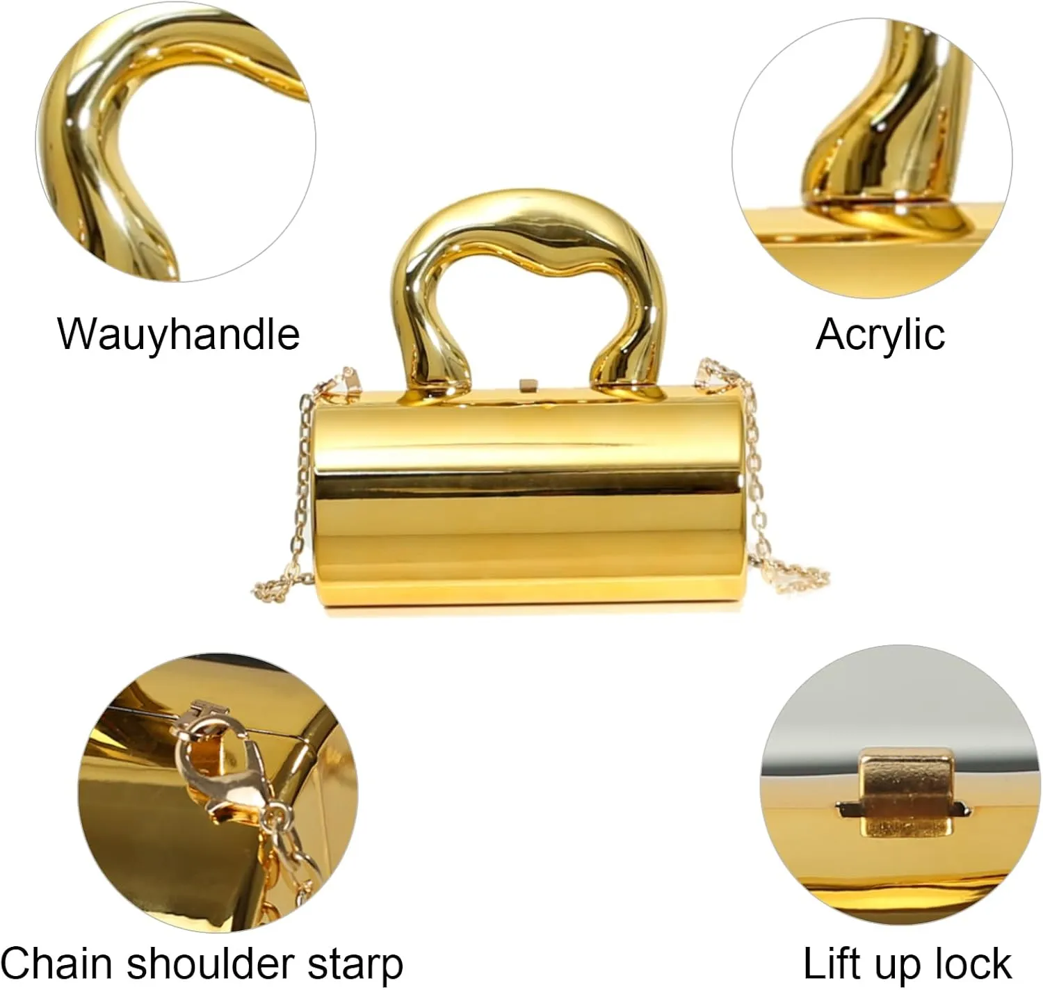 Gold Purse, Clutch Purses for Women, Acrylic Clutch Y2k Purse Satchel Crossbody Bags Women's Evening Parties Handbag