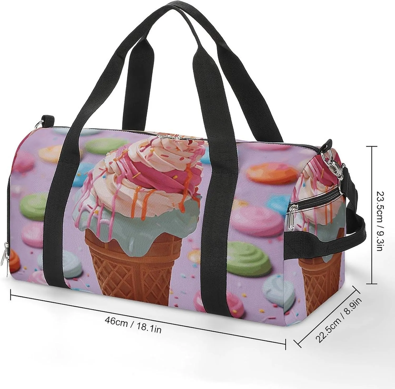 Gym Bag Many Colored Ice Cream Duffel Bag for Men Women Overnight Bag with Shoe Compartment Workout Bags