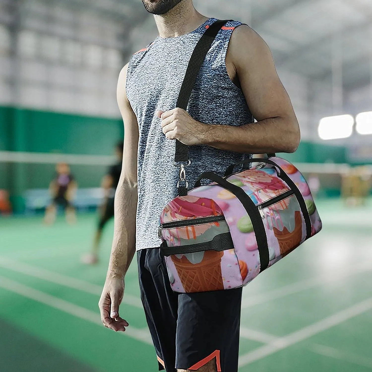 Gym Bag Many Colored Ice Cream Duffel Bag for Men Women Overnight Bag with Shoe Compartment Workout Bags