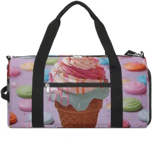 Gym Bag Many Colored Ice Cream Duffel Bag for Men Women Overnight Bag with Shoe Compartment Workout Bags