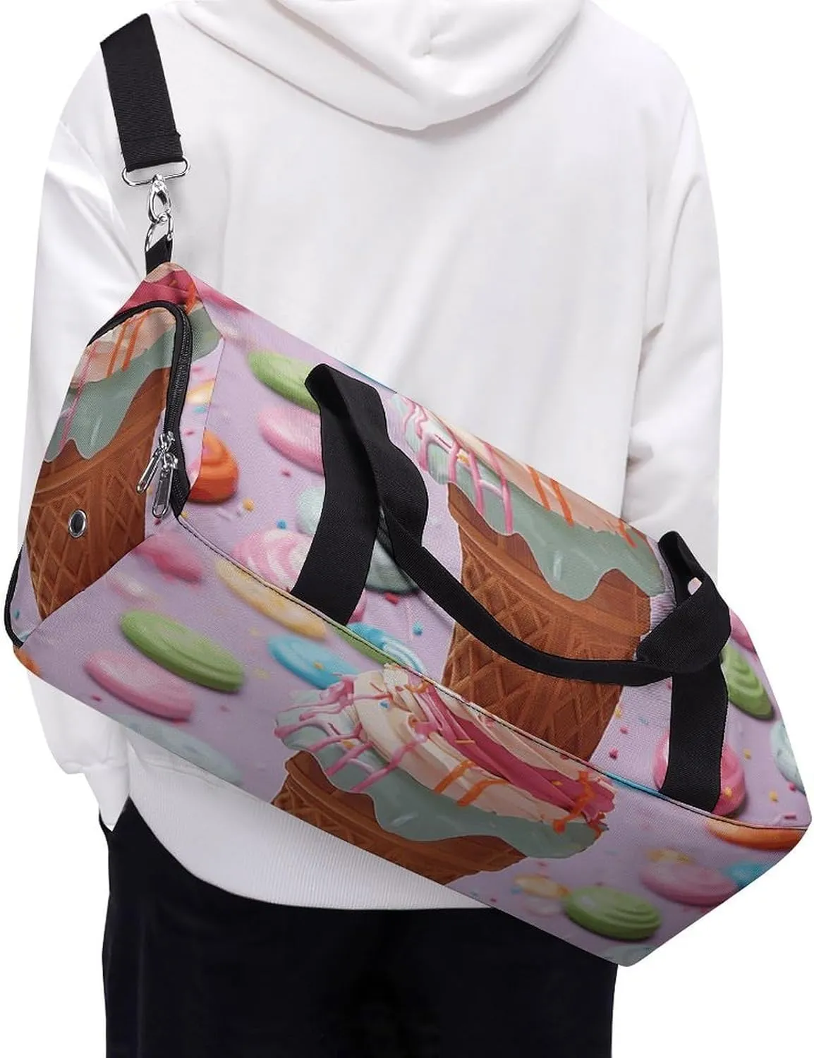 Gym Bag Many Colored Ice Cream Duffel Bag for Men Women Overnight Bag with Shoe Compartment Workout Bags