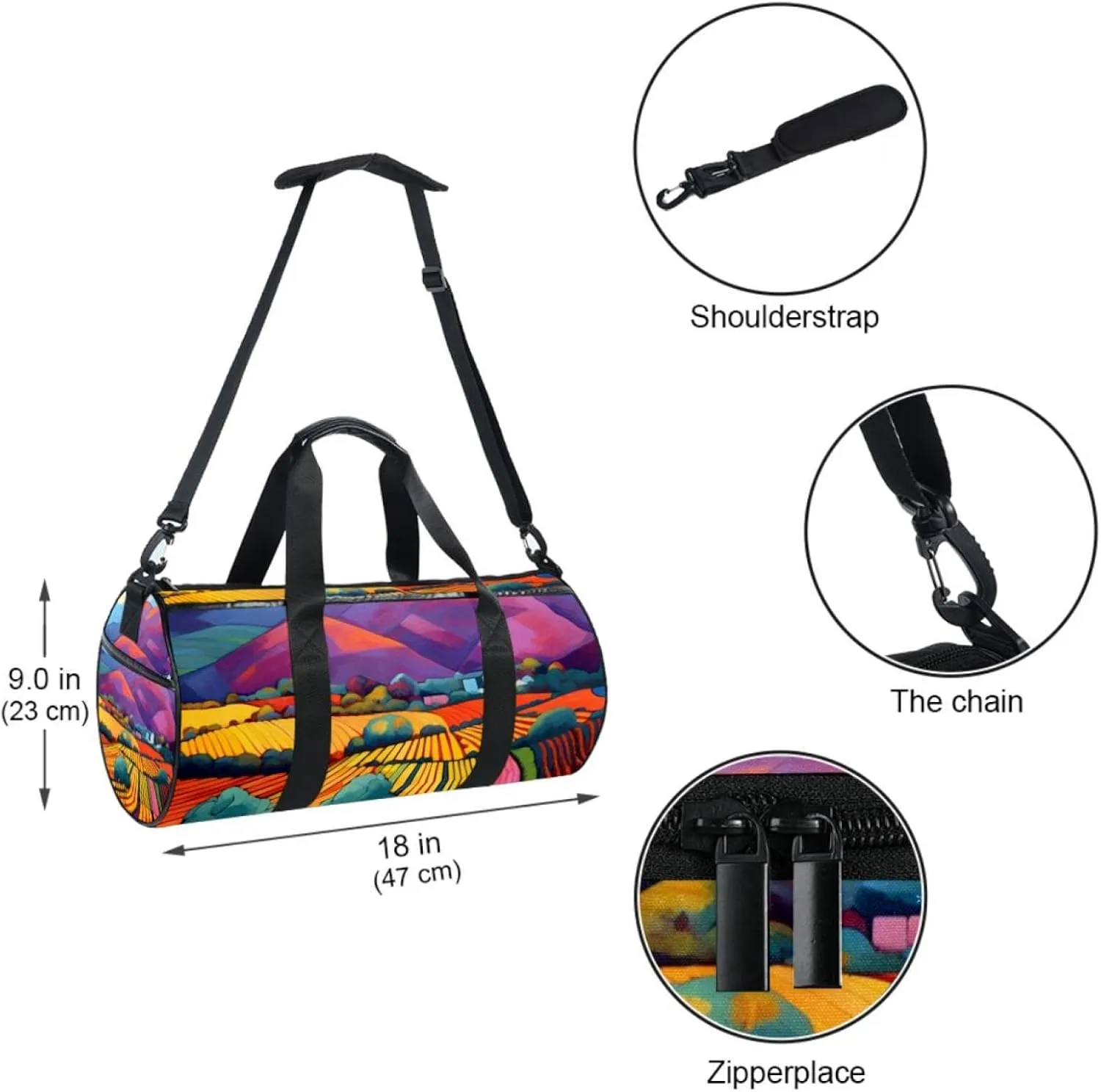 Gym Bags for Women,Duffle Bag for Travel,Colored Trees Field Mountains,Gym Bag for Men