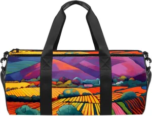 Gym Bags for Women,Duffle Bag for Travel,Colored Trees Field Mountains,Gym Bag for Men