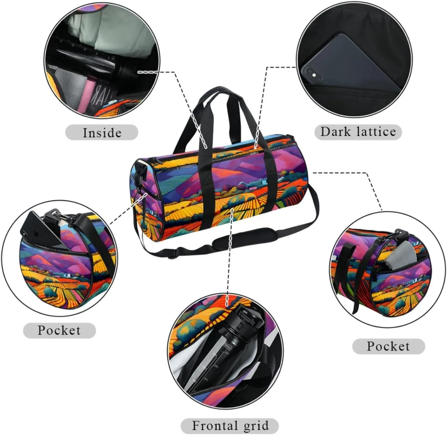 Gym Bags for Women,Duffle Bag for Travel,Colored Trees Field Mountains,Gym Bag for Men