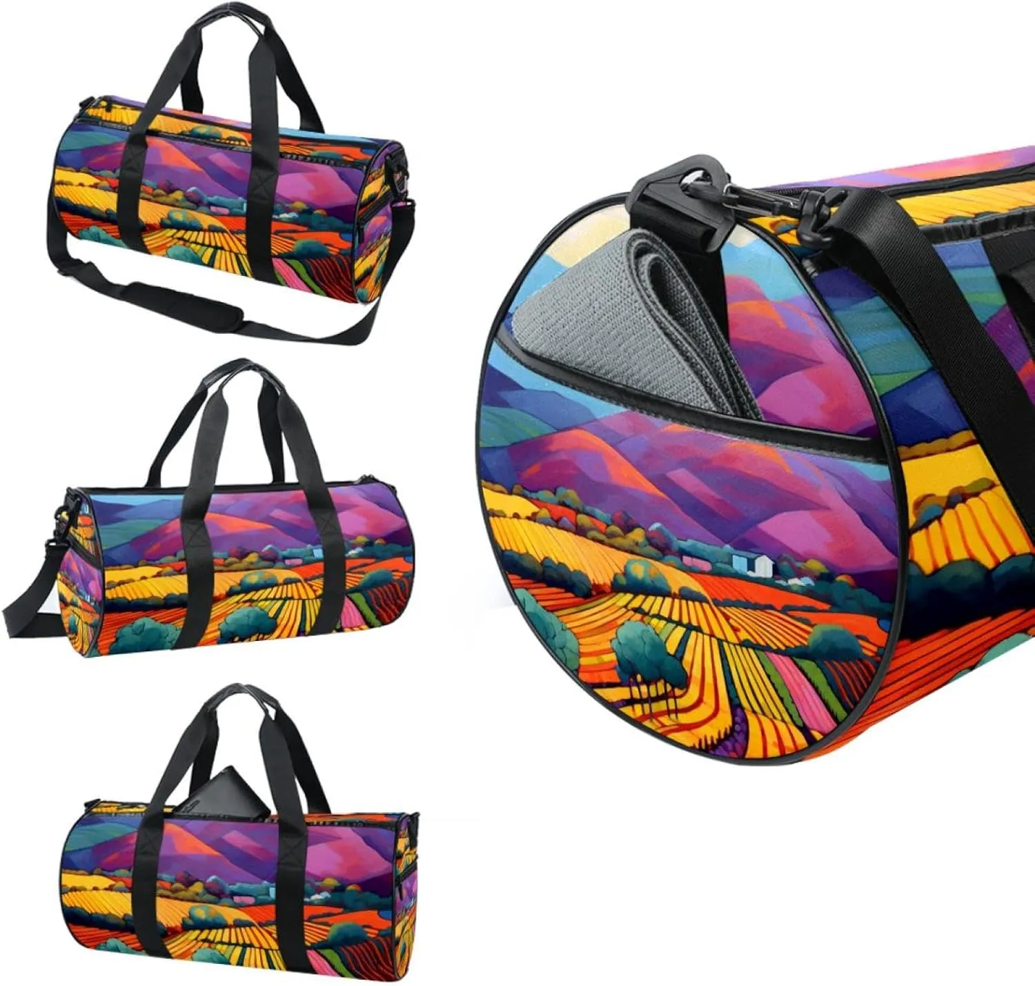 Gym Bags for Women,Duffle Bag for Travel,Colored Trees Field Mountains,Gym Bag for Men
