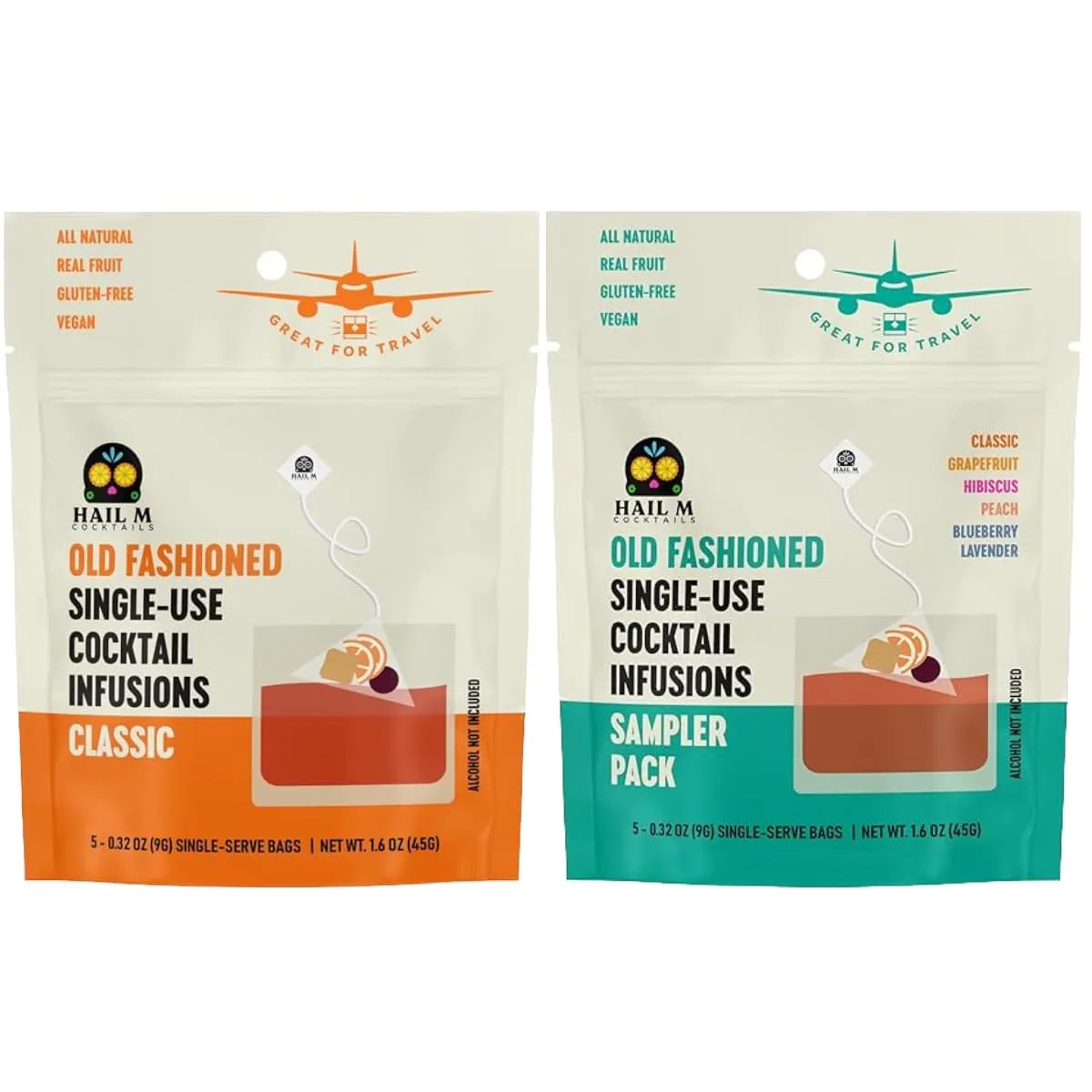 Hail M Cocktails Old Fashioned Infusion Bags - 5 Citrus Variety Infusions & 5 Old Fashioned Infusions, Handcrafted with Real Fruit, Small Batch, Alcohol Not Included, Premium Ingredients - 10 Sachets