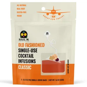 Hail M Cocktails Old Fashioned Infusion Bags – Craft Cocktail, Handcrafted with real Fruit, Natural Ingredients made in Small Batches, Alcohol Not Included, Premium Quality - 5 Sachets