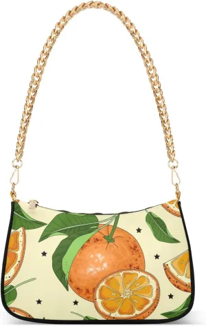 Hand Drawn Oranges Slices Shoulder Bag for Women Fabric Crescent Handbag with Zipper Chain Clutch Purses for Concert Teen Girls Travel Party