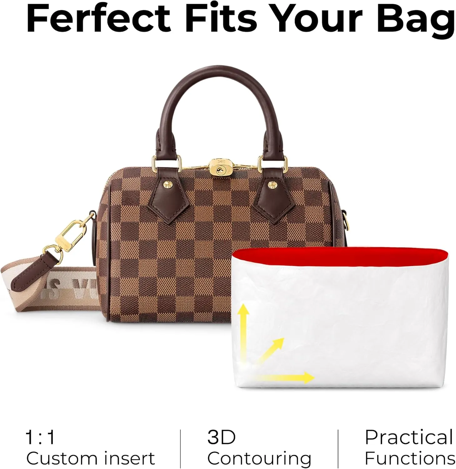 Handbag Organizer Insert for LV Speedy 20, Custom Fit Inside Premium Rogue Coeur Lightweight Water Resistant Purse Insert