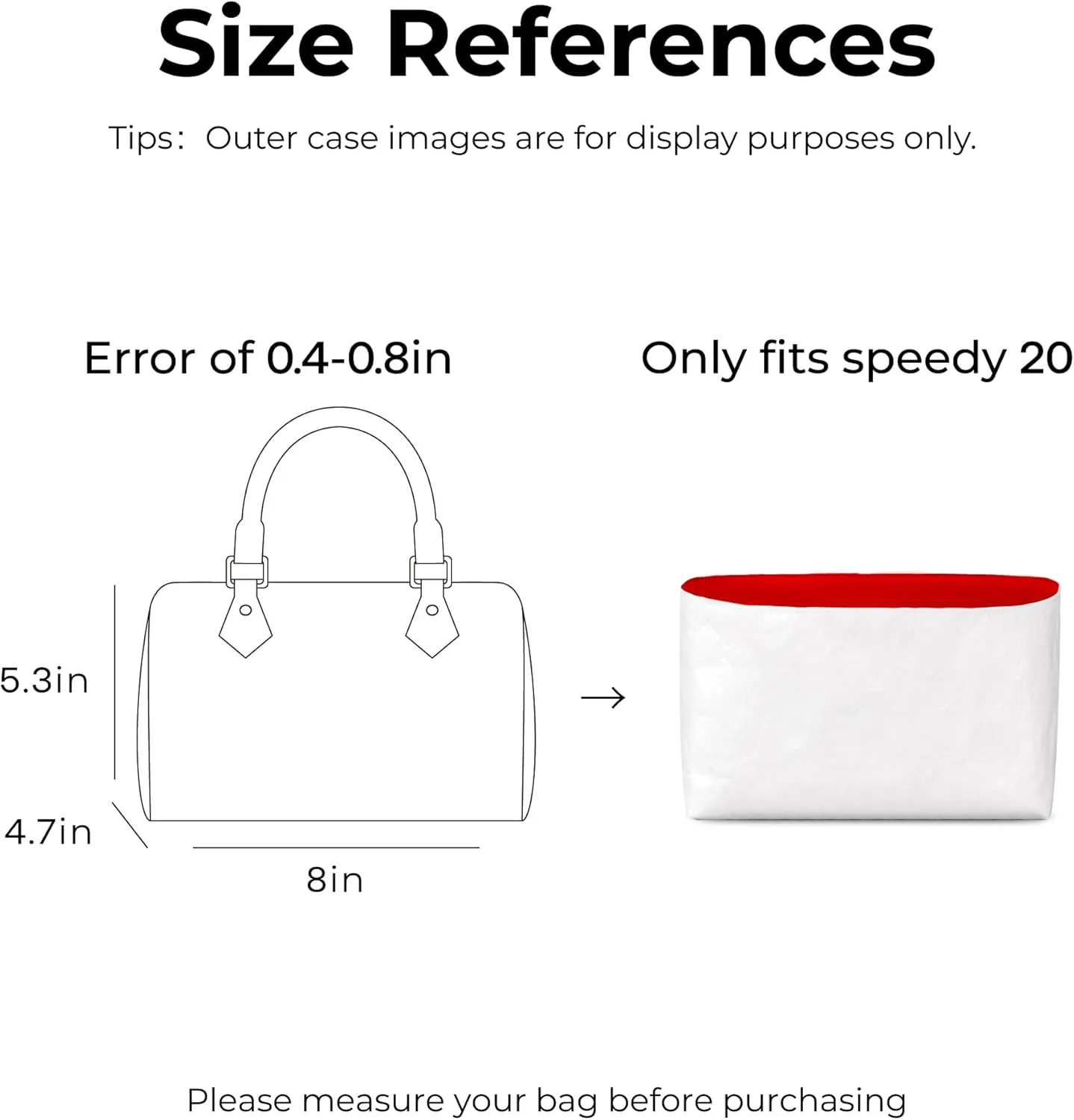 Handbag Organizer Insert for LV Speedy 20, Custom Fit Inside Premium Rogue Coeur Lightweight Water Resistant Purse Insert