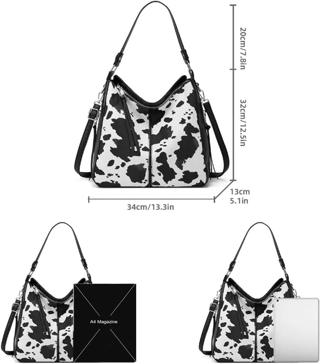 Handbags Women Fashion Leopard Tote Bag Shoulder Bags Cow Pattern Top Handle Satchel Purses Synthetic Leather Wallet