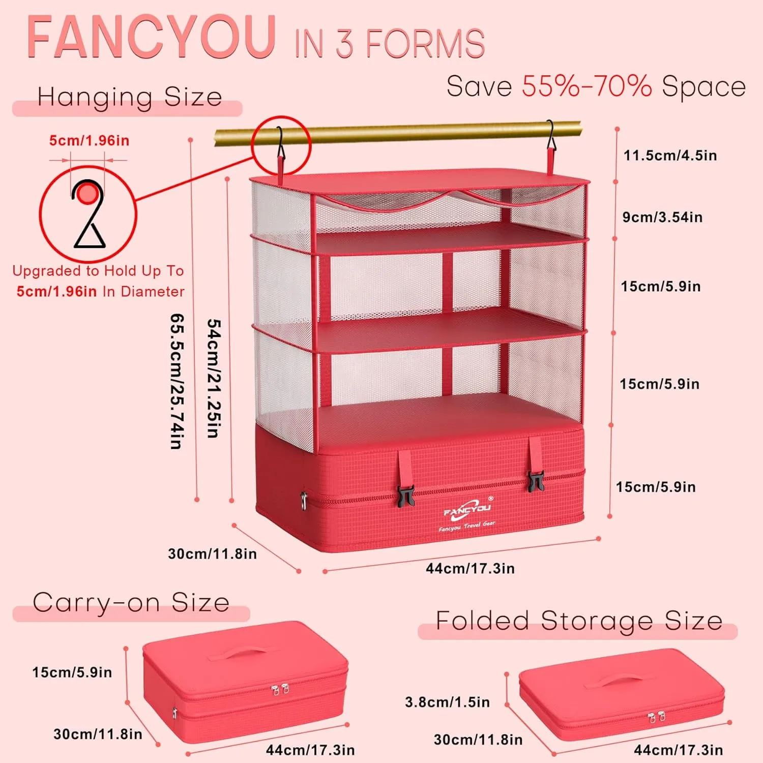Hanging Packing Cubes for Suitcase Organizer Bags, Upgraded Nylon Fabric Portable Closet 17 * 12 * 24in, Compression Packing and Unpacking In One Step for Business Travel Essentials