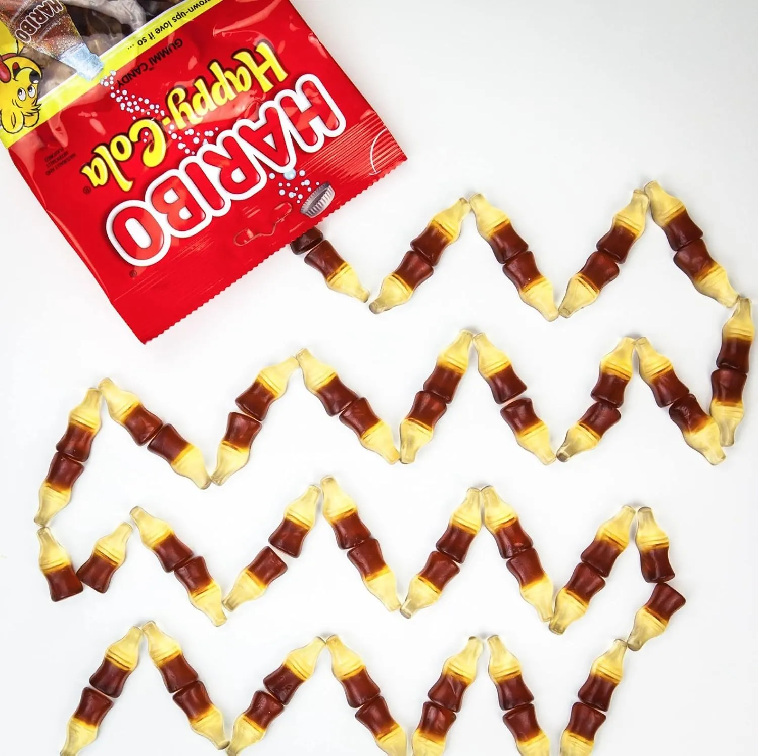 HARIBO Gummi Candy, Happy-Cola Gummy Candy Soda Bottles, 5 Ounce Share Size Bags (Pack of 12) Delicious Soft & Chewy Sweet Snacks, Classic Cola Flavor