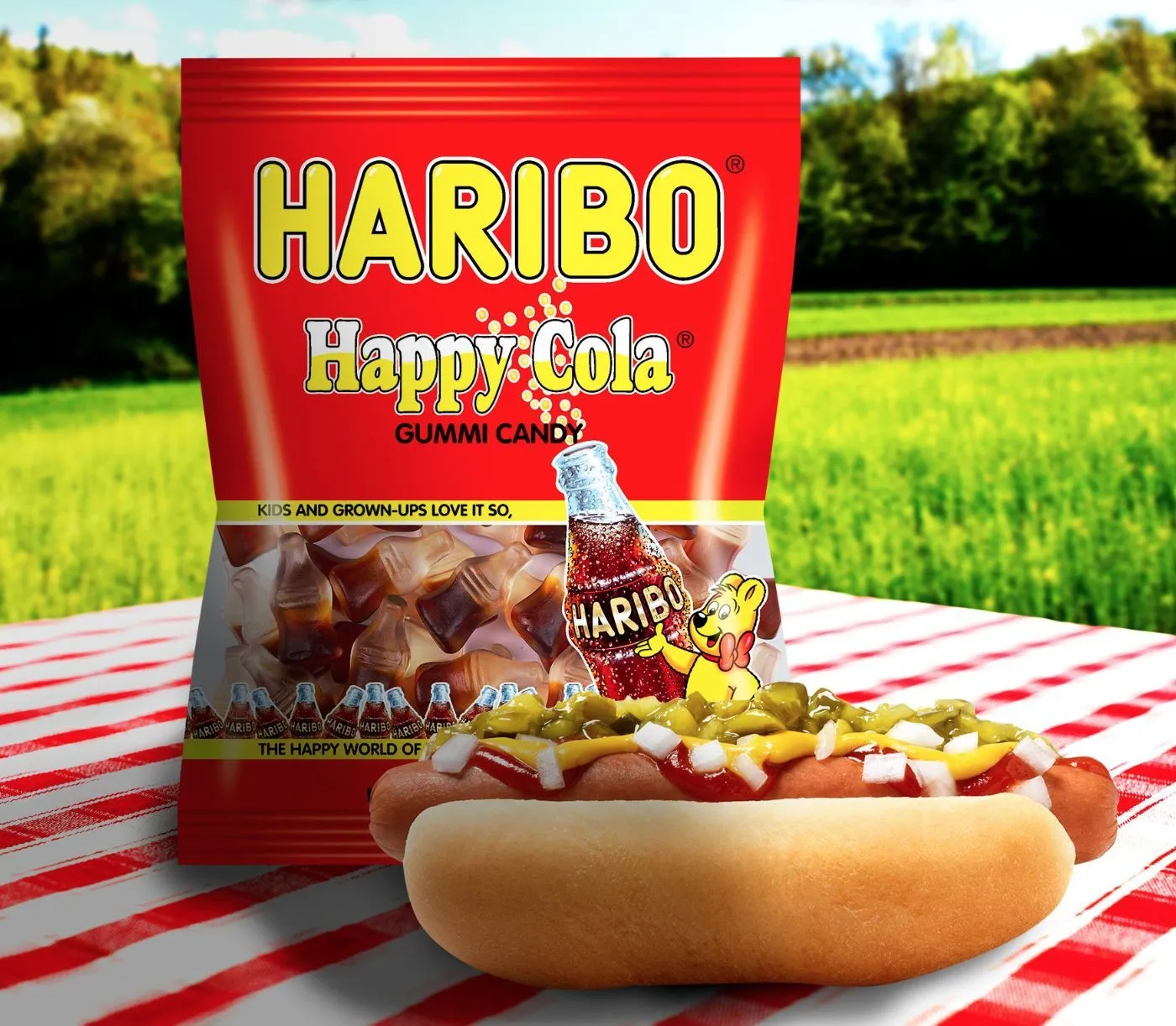 HARIBO Gummi Candy, Happy-Cola Gummy Candy Soda Bottles, 5 Ounce Share Size Bags (Pack of 12) Delicious Soft & Chewy Sweet Snacks, Classic Cola Flavor