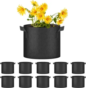 HealSmart 7 Gallon 10 Pack Plant Grow Bags, Tomoato Planter Pots with Handles, Aeration Nonwoven Fabric, Heavy Duty Gardening Planter for Vegetable, Herbs and Flowers, Black