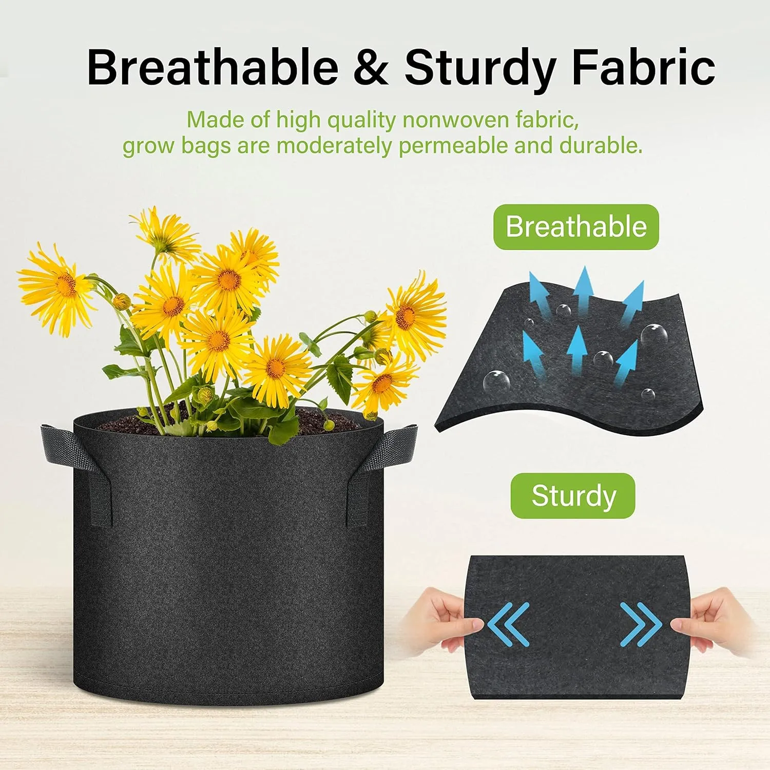 HealSmart 7 Gallon 10 Pack Plant Grow Bags, Tomoato Planter Pots with Handles, Aeration Nonwoven Fabric, Heavy Duty Gardening Planter for Vegetable, Herbs and Flowers, Black