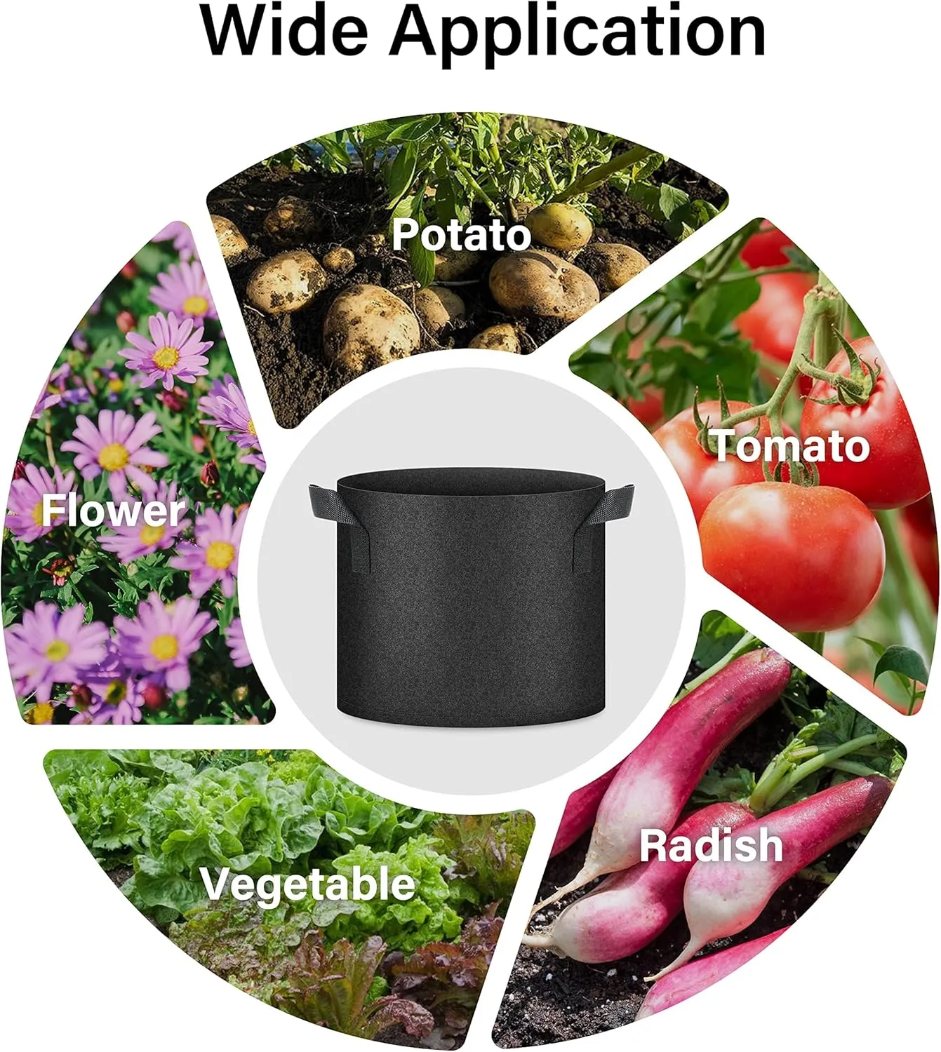 HealSmart 7 Gallon 10 Pack Plant Grow Bags, Tomoato Planter Pots with Handles, Aeration Nonwoven Fabric, Heavy Duty Gardening Planter for Vegetable, Herbs and Flowers, Black