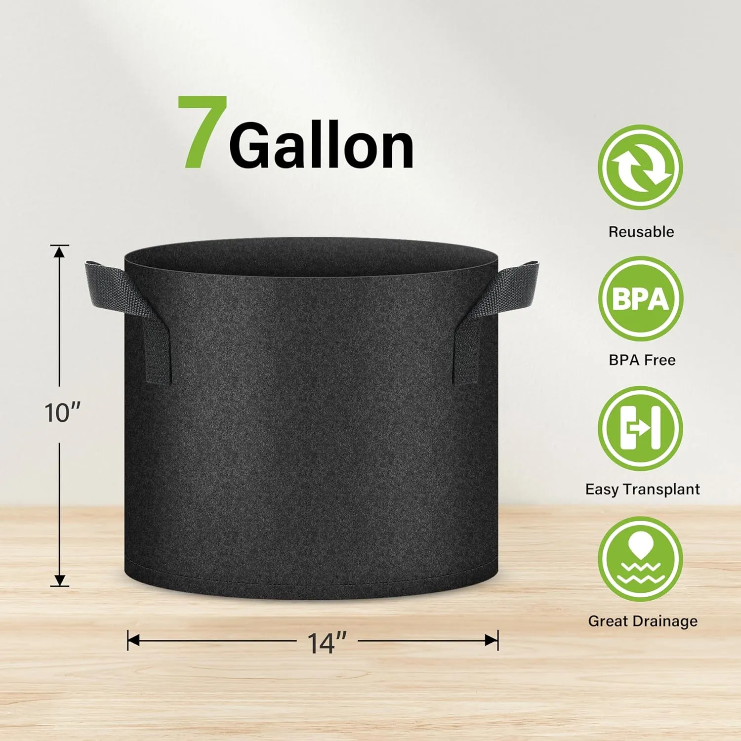 HealSmart 7 Gallon 10 Pack Plant Grow Bags, Tomoato Planter Pots with Handles, Aeration Nonwoven Fabric, Heavy Duty Gardening Planter for Vegetable, Herbs and Flowers, Black