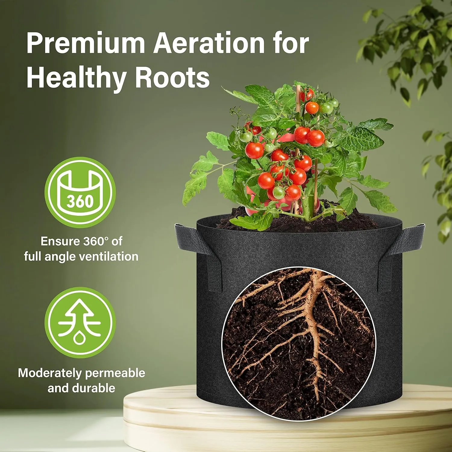 HealSmart 7 Gallon 10 Pack Plant Grow Bags, Tomoato Planter Pots with Handles, Aeration Nonwoven Fabric, Heavy Duty Gardening Planter for Vegetable, Herbs and Flowers, Black