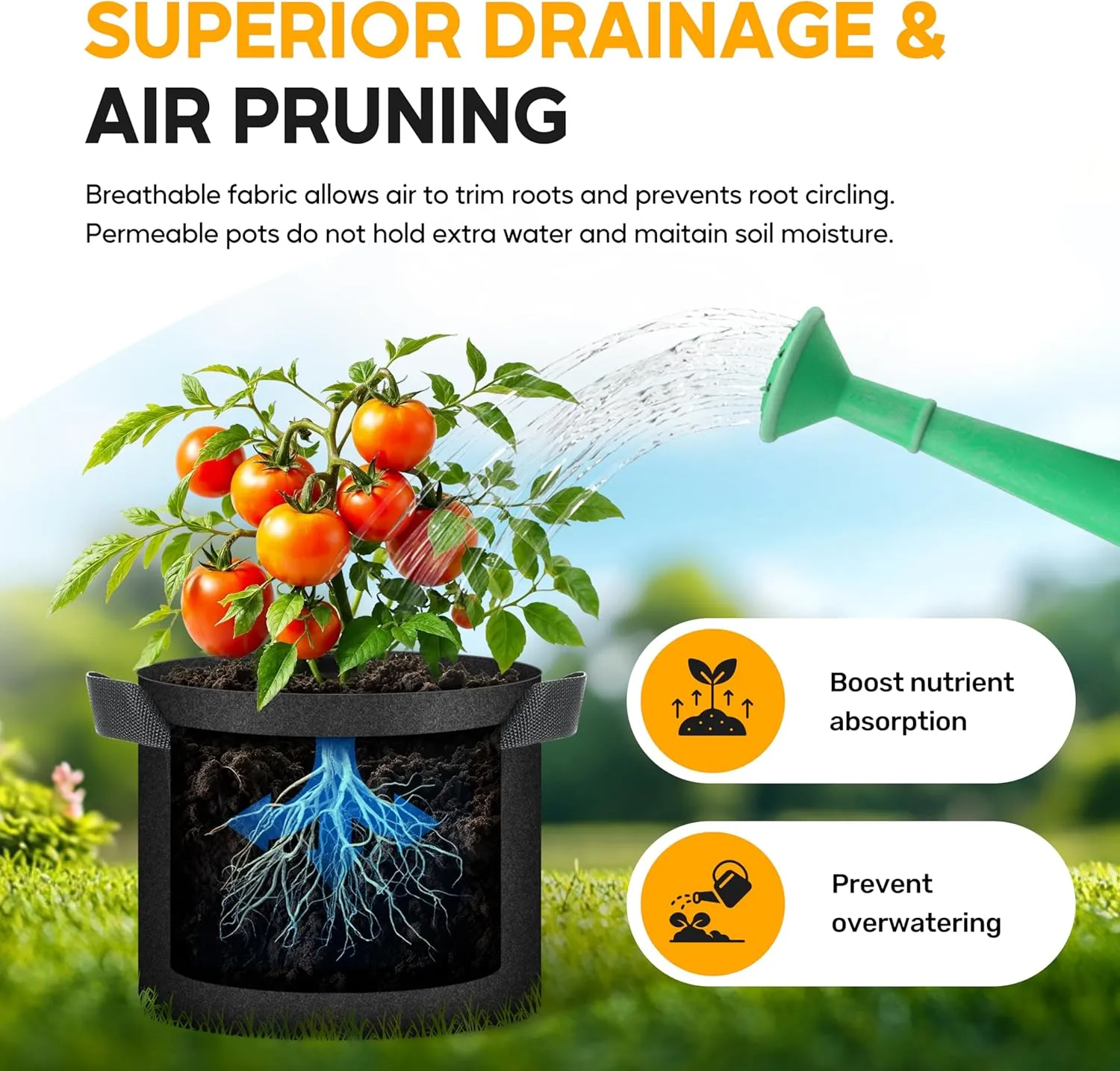 HealSmart Plant Grow Bags 5 Gallon 20-Pack, Tomoato Planter Pots with Handles, Aeration Nonwoven Fabric, Heavy Duty Gardening Planter for Vegetable, Herbs and Flowers, Black New