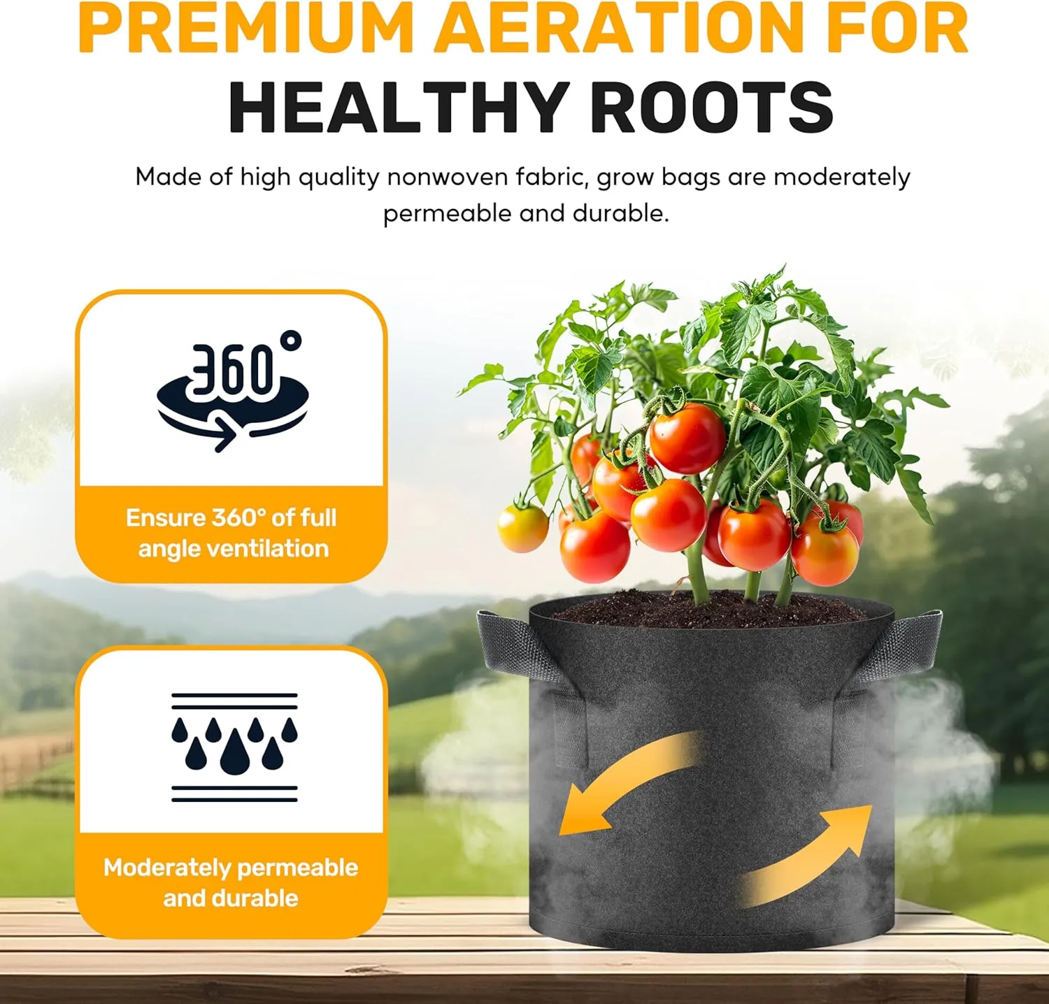 HealSmart Plant Grow Bags 5 Gallon 20-Pack, Tomoato Planter Pots with Handles, Aeration Nonwoven Fabric, Heavy Duty Gardening Planter for Vegetable, Herbs and Flowers, Black New