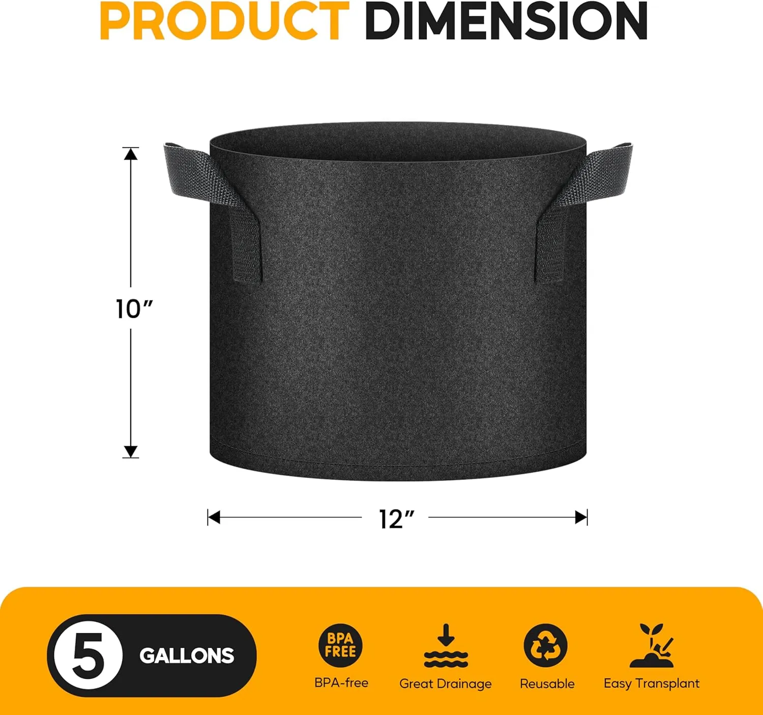 HealSmart Plant Grow Bags 5 Gallon 20-Pack, Tomoato Planter Pots with Handles, Aeration Nonwoven Fabric, Heavy Duty Gardening Planter for Vegetable, Herbs and Flowers, Black New