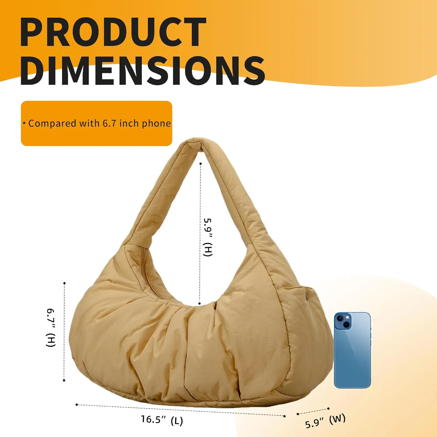 Herald Ruched Puffer Shoulder Bag for Women, Nylon Lightweight Puffy Cloud Crescent Carryall Hobo Handbag Soft Purse