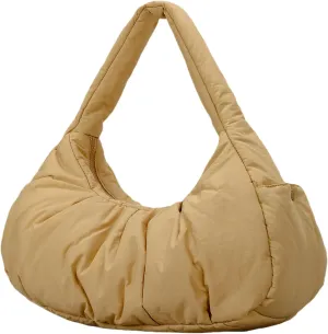 Herald Ruched Puffer Shoulder Bag for Women, Nylon Lightweight Puffy Cloud Crescent Carryall Hobo Handbag Soft Purse