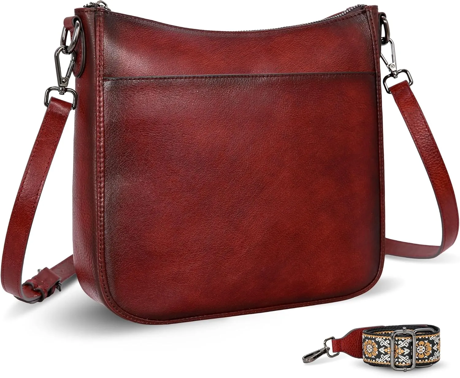 HESHE Leather Purses for Women Crossbody Bag Medium Shoulder Bags with Guitar Strap Satchel Travel Cross Body Purse