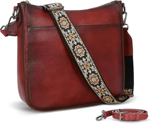 HESHE Leather Purses for Women Crossbody Bag Medium Shoulder Bags with Guitar Strap Satchel Travel Cross Body Purse