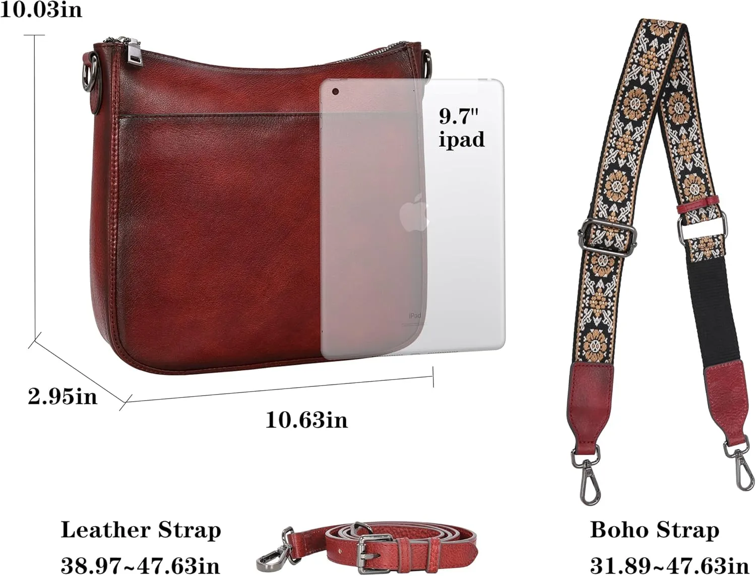 HESHE Leather Purses for Women Crossbody Bag Medium Shoulder Bags with Guitar Strap Satchel Travel Cross Body Purse