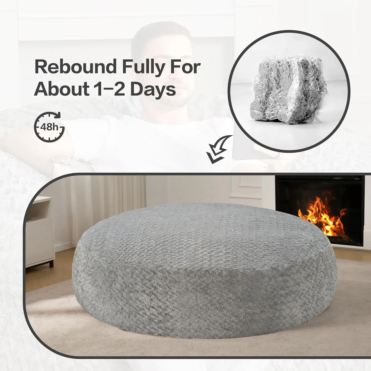 Hobestluk 6ft Bean Bag Chairs for Adults Large Beanbag Chair with Chevron Plush Fur Cover Big Bean Bag Chair for Living Room Bedroom Dorm Office - Grey (70" x 70" x 15")