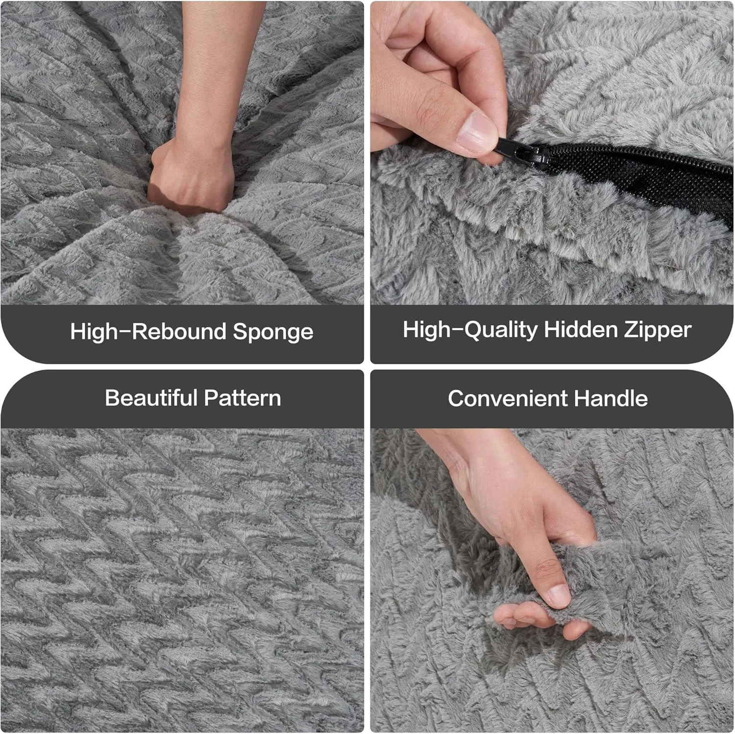 Hobestluk 6ft Bean Bag Chairs for Adults Large Beanbag Chair with Chevron Plush Fur Cover Big Bean Bag Chair for Living Room Bedroom Dorm Office - Grey (70" x 70" x 15")