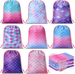 Honoson 24 Pieces Mermaid Party Favors Mermaid Drawstring Bags Under the Sea Theme Sacks Bulk Goodie Candy Gift Treat Bags for Ocean Theme Birthday Party Decorations Supplies, (7.09 x 5.12 Inch)