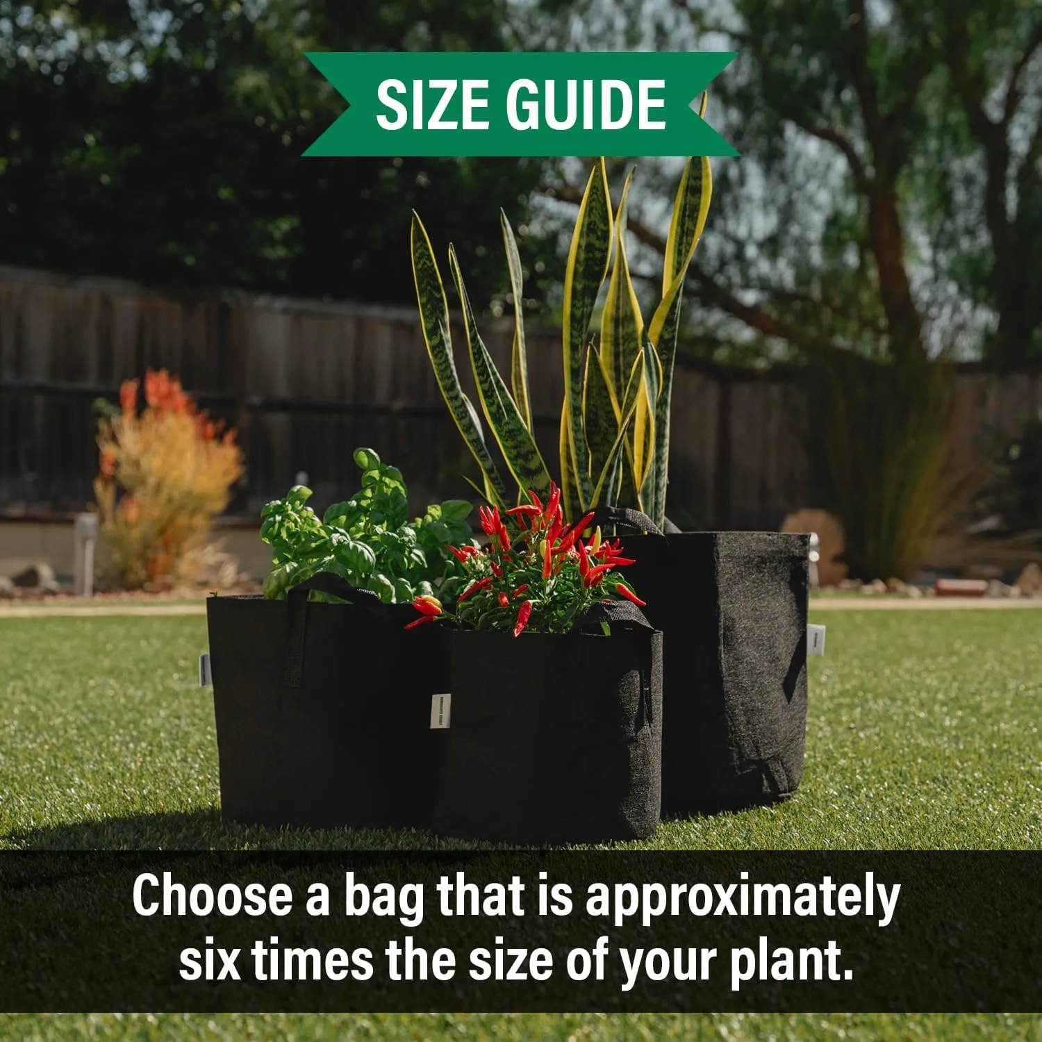 Humboldts Secret Fabric Grow Bags - Non Woven Fabric Plant Pots - Reusable Garden Bags - Plant Grow Bags for Indoor and Outdoor Plants - Thick Fabric Pots with Handles (5-Pack) (3 Gallon)
